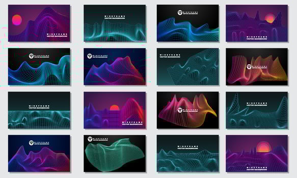 stock illustration set collection abstract digital landscape particles stars background vector