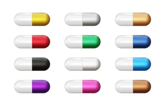 Realistic 3d pills collection vector illustration
