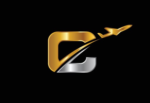 Initial letter C with airplane Logo Design. Airline, airplane, aviation, travel logo template. vector