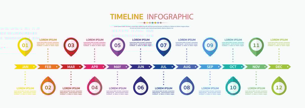12 months or 1 year timeline infographic, timeline infographics for annual report and presentation,Timeline infographics design vector and Presentation business.