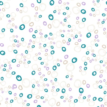 Hand-drawn abstract background. Vector seamless pattern in doodle style. Pink, beige, green circles on a white background. Ideal for fabric, home textiles.