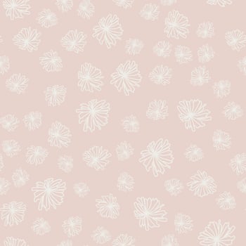 Hand-drawn floral background. Vector seamless pattern in doodle style. Light flowers on a beige background. Ideal for fabric, home textiles.
