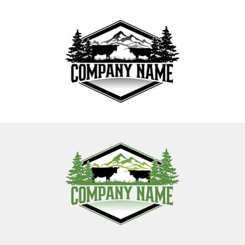 Cattle farm logo inspiration. Flat or Vintage design template. Vector illustration