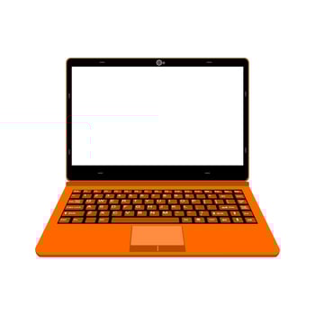 realistic laptop vector illustration in black and orange color