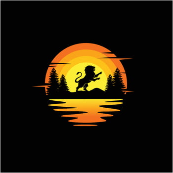 Lion standing silhouette illustration nature sunset ocean vector