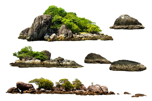The trees. Mountain on the island and rocks.Isolated on White background photo