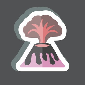 Volcano Erupting Sticker in trendy isolated on black background vector