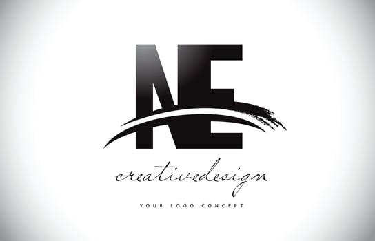 NE N E Letter Logo Design with Swoosh and Black Brush Stroke. vector