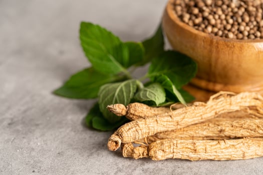 Ginseng, dried vegetable herb. Healthy food famous export food in Korea country. photo