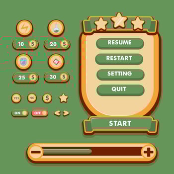Game menu scene for status of money, power, and collectible items. vector