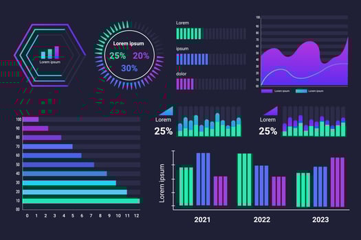 Screen with HUD interface elements set in control infographic digital illustration vector