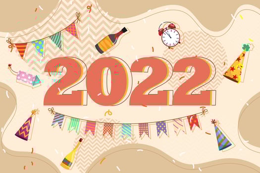 Greeting New year 2022 card cartoon with lettering vector illustration