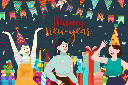 Greeting New year 2022 card cartoon with lettering vector illustration