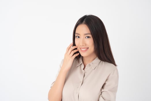 Attractive Asian woman portrait  on white background photo