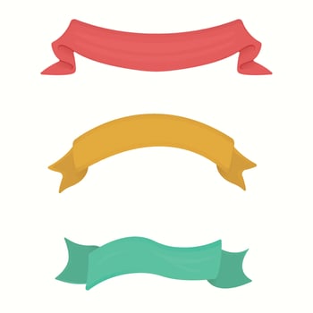 Ribbon banner colorful set promotional. Red, yellow and blue flags with 3D effect. Vector illustration