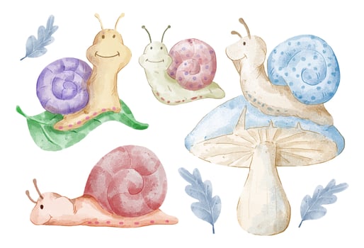 Vector illustration watercolor Set of adorable snail For Your Design.