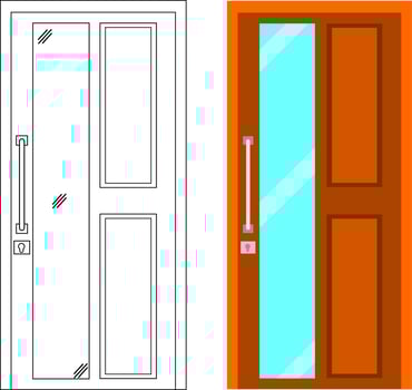 colored and colorless door icon. wooden door with glass vector