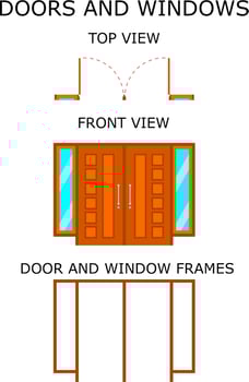 Top view, front view door, door icon vector