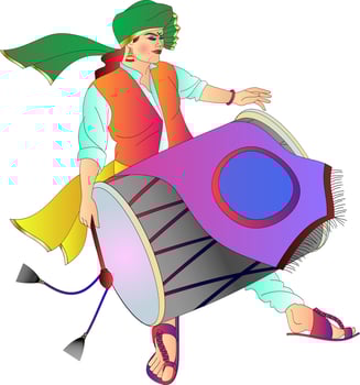 celebration of the Maharashtrian new year Gudhi Padwav Drummers with Dhol and Tasha traditional instruments. vector