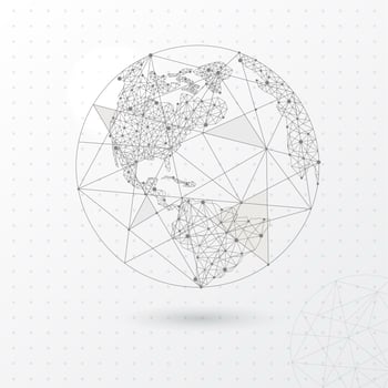 Ball planet earth digitally drawn in low poly triangle shape. vector