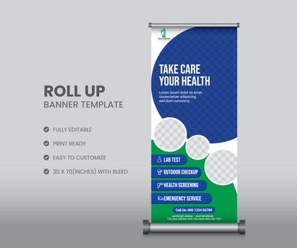 Health care medical roll up banner template or stand banner template vector