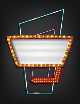 Signboard retro style with lamps. Vintage banner with light bulbs vector