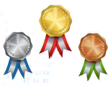 Set of gold, silver, bronze award medals vector