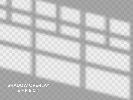 Shadow overlay effect. Natural shadows from window isolated on transparent background. Vector soft shadow and light overlay effect.