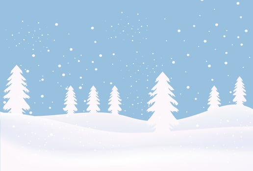 winter background with falling snowflakes and snow trees on blue background vector