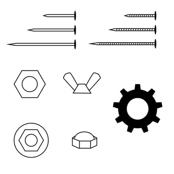 Set with different nail, screw and gear line icon. llustration for repair theme, doodle style vector