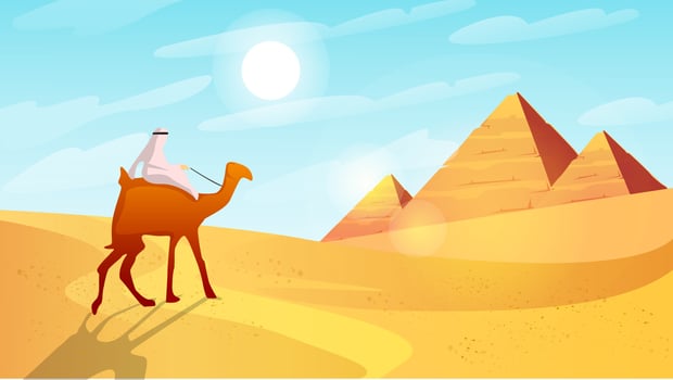 Desert Egypt Withe Camel Vector Flat Illustation.