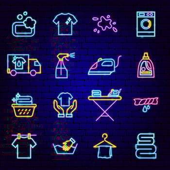 Laundry Neon Icons vector