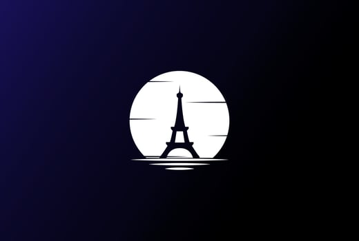 Sunset Sunrise Moon French Eiffel Tower Logo Design Vector