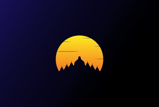 Simple Minimalist Sunrise Sunset Borobudur Temple Statue Logo Design Vector