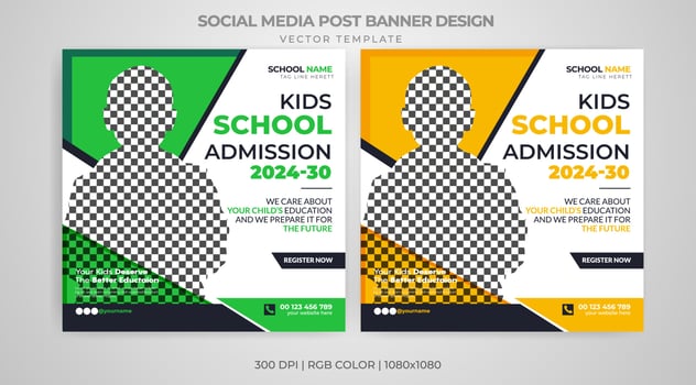 Kids Back To School Admission Banner Education Day Social Media Post Vector Template Bundle Design Layout Pro Download