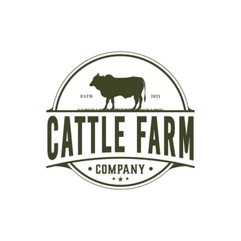 Vintage Cattle Farm Angus Beef Emblem Label Livestock logo design vector