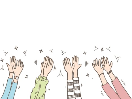 Hand Drawn sketch style of applause, thumbs up gesture. Human hands clapping ovation. on doodle style, vector illustration.