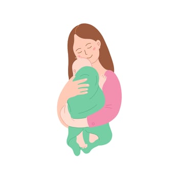 Mom holding the baby in her arms. Motherhood and childcare. Vector illustration