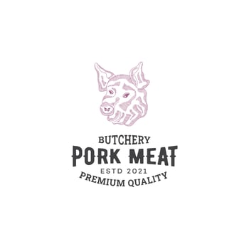 pork meat logo design template vector premium, pig, pork, piggy, meat shop, fresh meat, butcher market