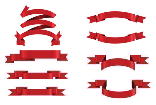 Red glossy ribbon vector banners set. Ribbons collection. Vector Design Illustration