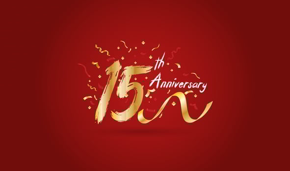 Anniversary celebration background. with the 15th number in gold and with the words golden anniversary celebration. vector