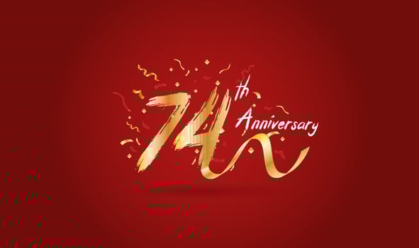 Anniversary celebration with the 74th number in gold and with the words golden anniversary celebration. vector