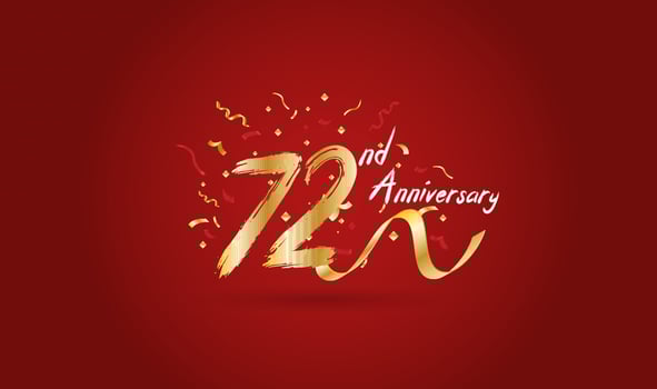 Anniversary celebration with the 72nd number in gold and with the words golden anniversary celebration. vector