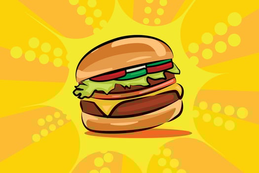 Fast Food Burger, with orange background. Vector Illustration