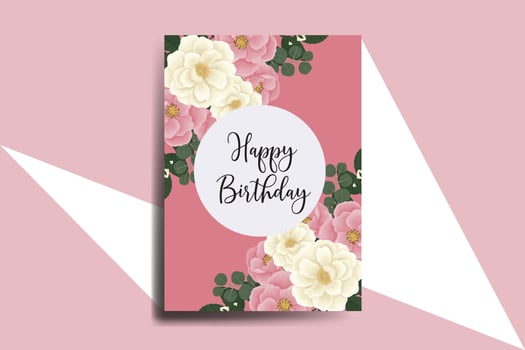 Greeting card birthday card Digital watercolor hand drawn Pink Mini Rose Flower Design Template vector