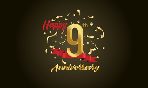 Anniversary celebration with the 9th number in gold and with the words golden anniversary celebration. vector