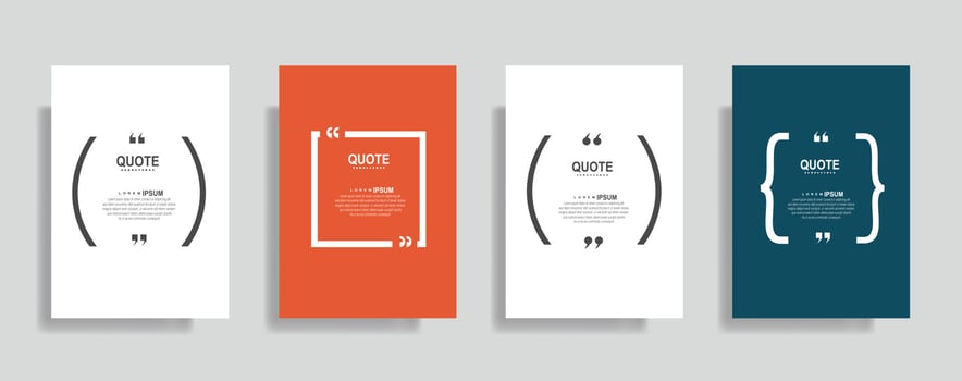 Quotes frame blank templates set, text in brackets, infographics banner, citation empty, speech bubbles. Modern text box isolated on color background vector