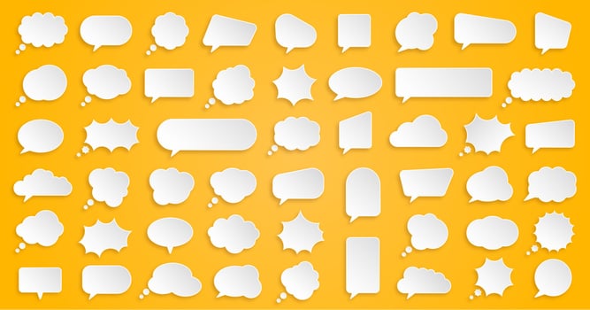 Big set of communication bubbles in paper style on the yellow background vector