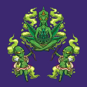 Alien marijuana god with green cupid vector
