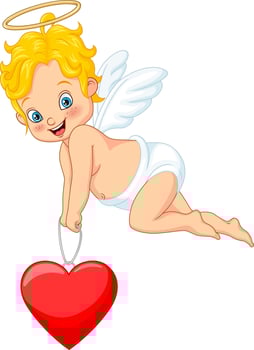 Cute little cupid holding heart vector